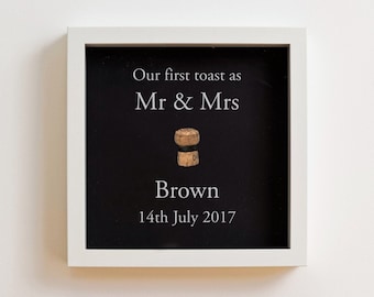 The First Toast Cork Saver Memory Box Frame Engagement Couple Wedding Gift Present Champagne Cork Holder Frame Wedding Toast Cork Memories
