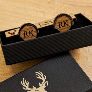 Whisky Wood Cufflinks Wooden Personalised Cuff Links Oak Walnut Wood Cufflinks Initials Whiskey Cask Christmas Gift Set Leather Gift for Him