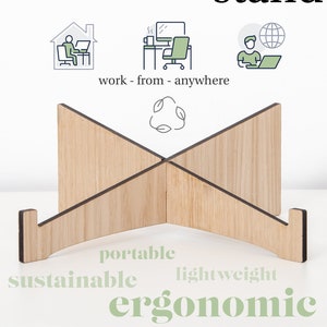 Eco Holz Laptop Ständer | Arbeit Holz Laptop Ständer | Ergonomischer nachhaltiger Laptop Display Ständer | Tragbarer flach verpackter Ständer
