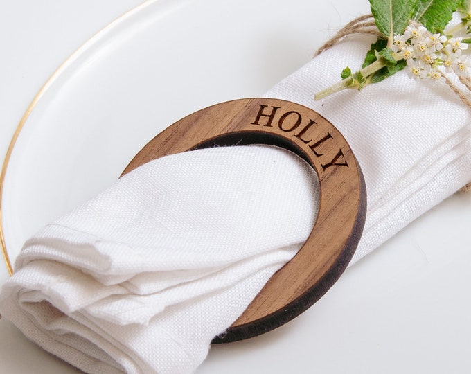 Wooden Napkin Rings Engraved and Personalised With Names or Short