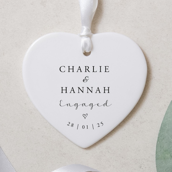 Personalised Engagement Love Heart Ceramic Ornament | Bottle Decoration Keepsake