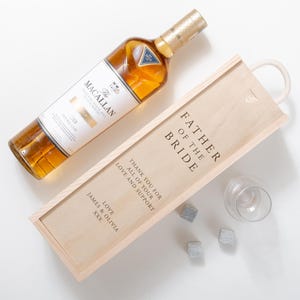 Scatola per bottiglie personalizzata per il padre dello sposo, regalo di nozze per il padre della sposa, scatola per bottiglie di vino e whisky in legno di champagne, regalo di nozze
