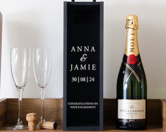 Personalised Engagement Bottle Box | Personalised Engagement Gift | Present Personalised Engaged Champagne Box Wooden Box Couple Gifts