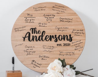 Wedding Guest Book Alternative Personalised Wooden Round Alternative Guest Book Sign Personalised Wedding Guestbook Circle Signing Board