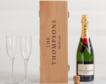 Gepersonaliseerde premium flesdoos Bruiloft fles geschenkdoos Aangepaste champagneflesdoos Cadeau voor het paar Huwelijksverloving Cadeau-idee