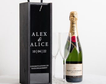 Personalised Engagement Bottle Box Personalised Engagement Gift Present Personalised Engaged Champagne Wooden Bottle Box Couple Gifts