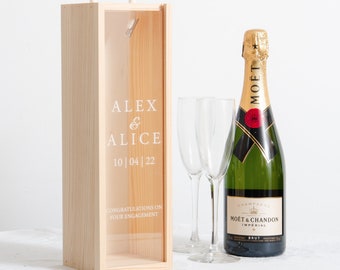 Personalised Engagement Bottle Box Personalised Engagement Gift Present Personalised Engaged Champagne Wooden Bottle Box Couple Gifts