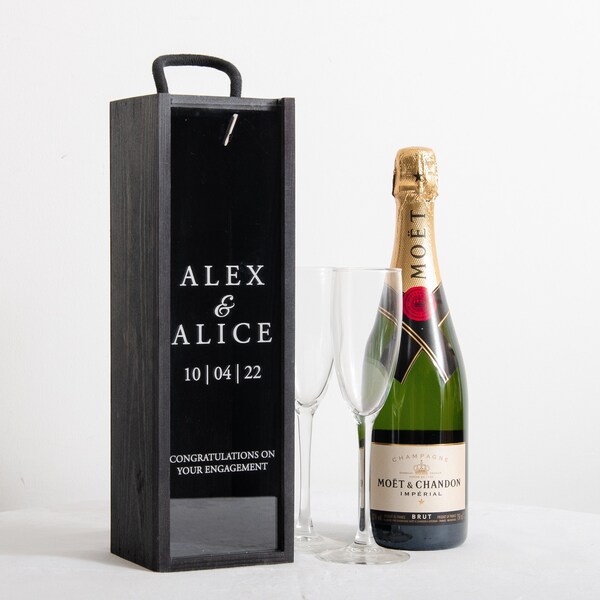 Personalised Engagement Bottle Box Personalised Engagement Gift Present Personalised Engaged Champagne Wooden Bottle Box Couple Gifts