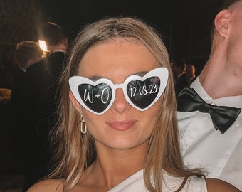Personalised Wedding Sunglasses | Love Heart White Sunglasses | Date & Initials Keepsake