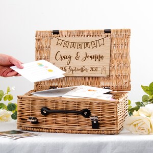 Wedding Hamper Personalised Wedding Card Box Wicker Basket Cards Wedding Hamper Card Post Box Keepsake Wedding Engagement Gift For Couple image 9