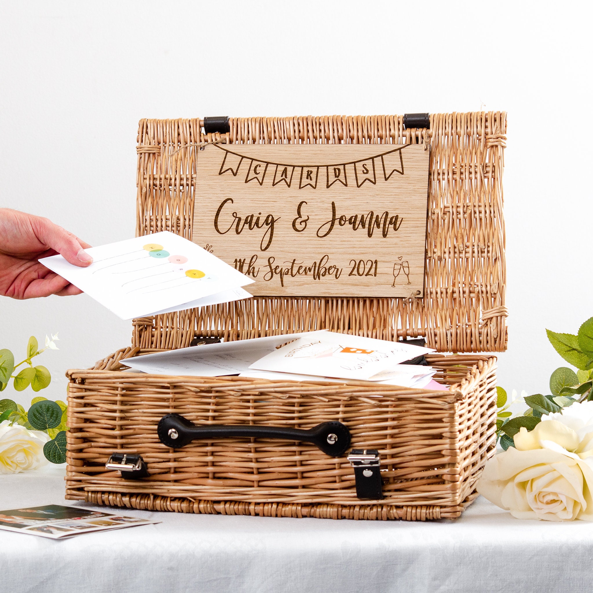 Personalised Wedding Card Box Wicker Basket for Cards Wedding Etsy UK