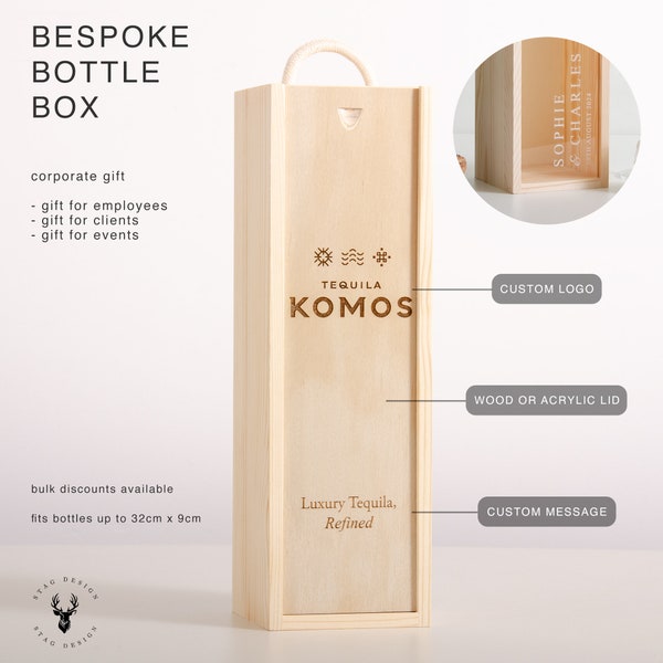 Boîte pour bouteille avec logo personnalisé Cadeau sur mesure personnalisé Boîte pour bouteille en bois de champagne avec logo personnalisé Boîte pour bouteille d'entreprise Merci