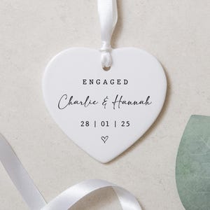 Personalised Engagement Gift Engagement Love Heart Ceramic Gift Bottle Decoration Engaged Keepsake Engagement Date Ornament Couple Gifts