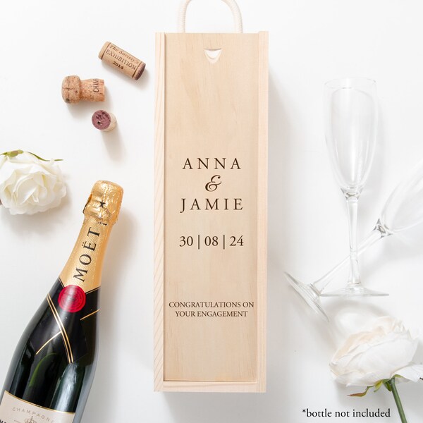 Personalised Wedding Bottle Box Personalised Engagement Wedding Gift Present Personalised Engaged Champagne Wooden Bottle Box Couple Gifts