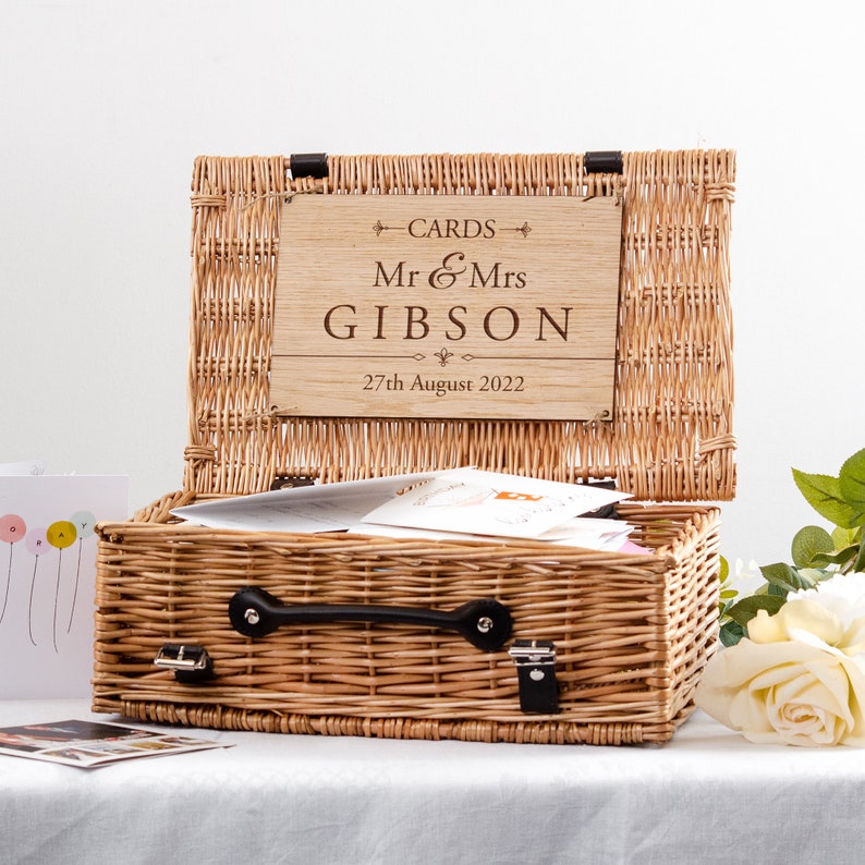 Wedding Hamper Personalised Wedding Card Box Wicker Basket For Cards Wedding Hamper Card PostBox Keepsake Wedding Engagement Gift For Couple