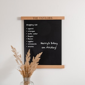 Personalised Large Chalkboard - Wooden Family Kitchen Notice Board - Framed Floating Shopping List & Family XL Chalkboard