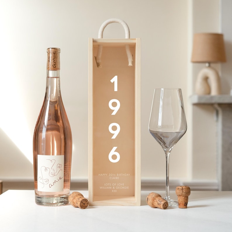 Personalised 30th Birthday Gift – Custom Wooden Wine Box – Milestone Keepsake for Him or Her – Champagne Bottle Gift Box image 2