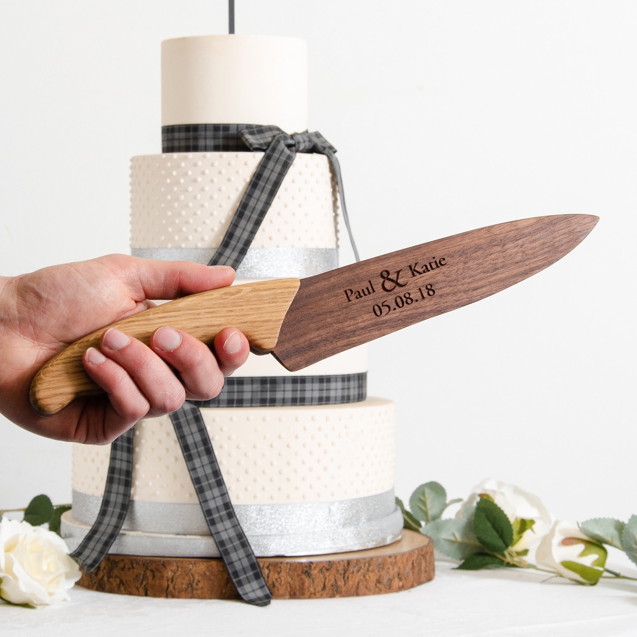 Wedding Cake Knife Wooden Walnut Oak Personalised Engraved Etsy UK