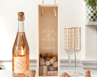 Personalised Engagement Bottle Box | Champagne Cork Collector Wooden Box | Couples Keepsake