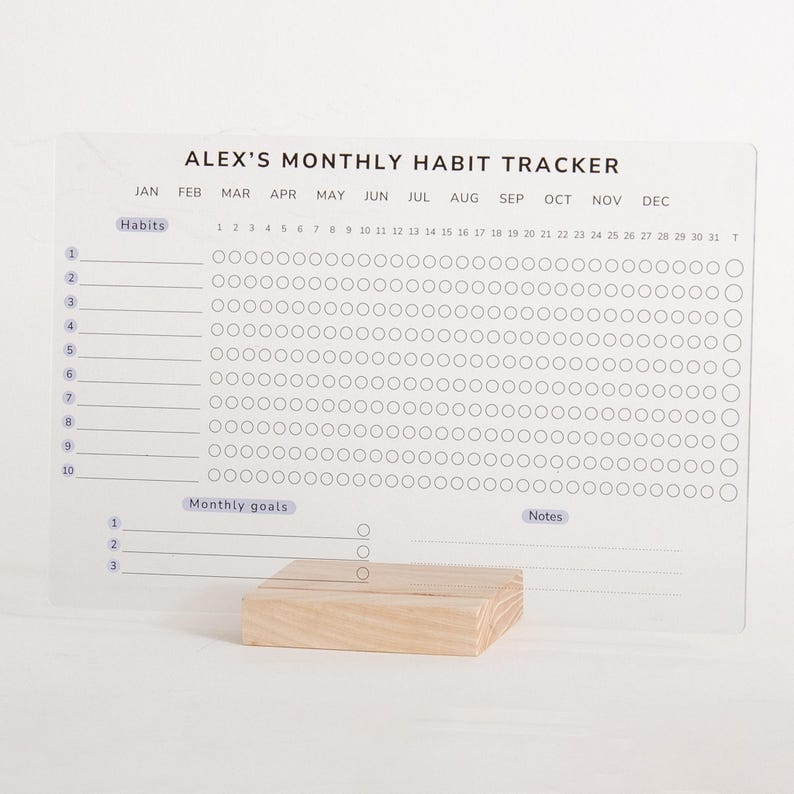Monthly Habit Tracker Sign Monthly Planner Habit Journal Stand Desk Organiser Acrylic Weekly Daily Yearly Wipable Reusable Calendar 2025