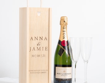 Personalised Engagement Bottle Box Personalised Engagement Gift Present Personalised Engaged Champagne Wooden Bottle Box Couple Gifts