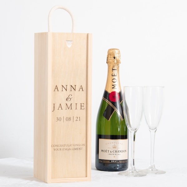 Personalised Engagement Bottle Box Personalised Engagement Gift Present Personalised Engaged Champagne Wooden Bottle Box Couple Gifts