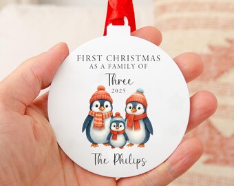 Personalised First Christmas Penguin Family Bauble | Christmas Tree Decoration 2025