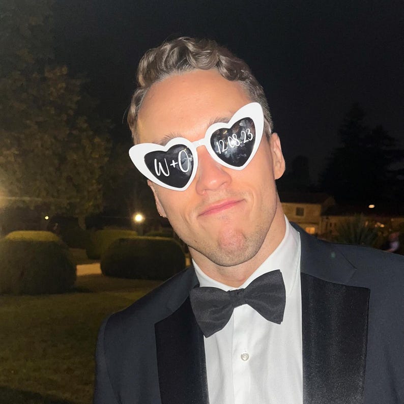 Wedding Sunglasses Personalised Love Heart Sunglasses White Wedding Personalised SunglassesWedding Video Wedding Date Initials Wedding Gift