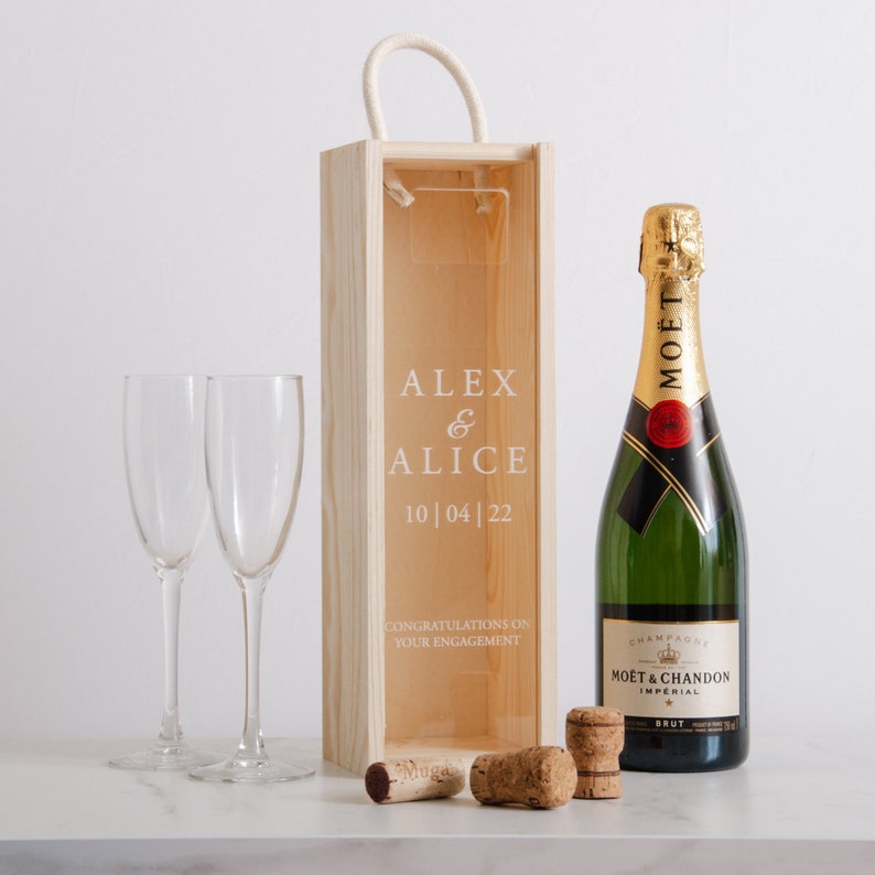 Personalised Engagement Bottle Box Personalised Engagement Gift Personalised Champagne Cork Collector Wooden Wine Bottle Box Couple Gift