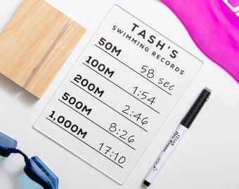 Personalisiertes Schwimmen-Aufzeichnungen Zeichen | Personalisierter Swim Tracker | Geschenk für Schwimmer