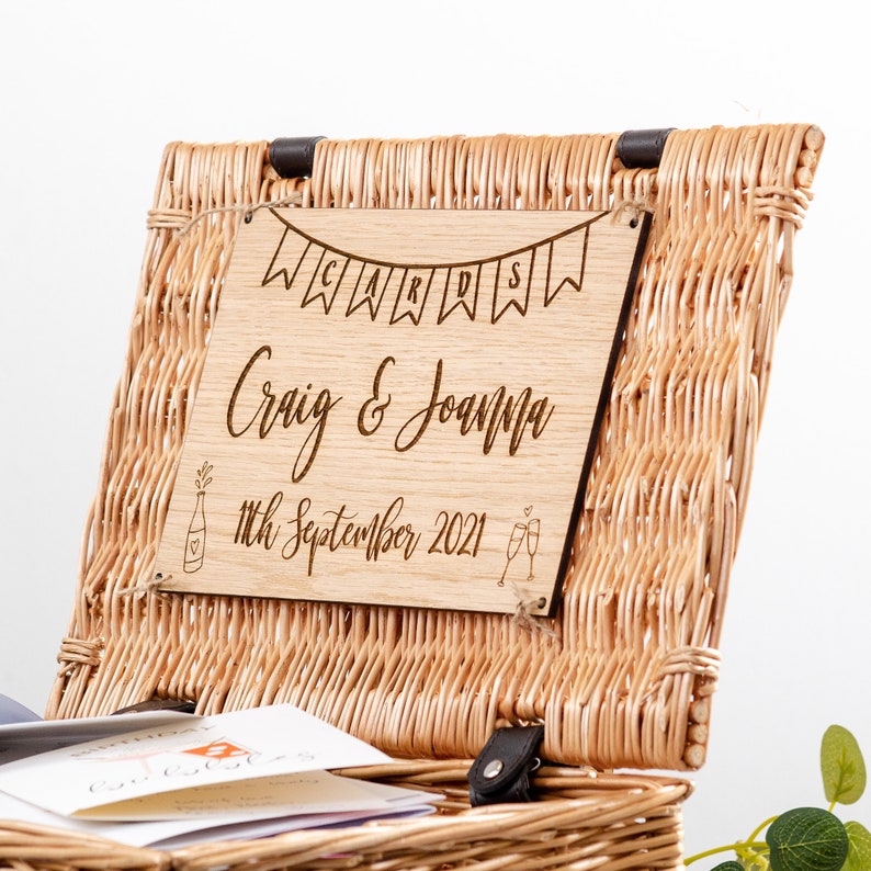 Wedding Hamper Personalised Wedding Card Box Wicker Basket Cards Wedding Hamper Card Post Box Keepsake Wedding Engagement Gift For Couple image 8