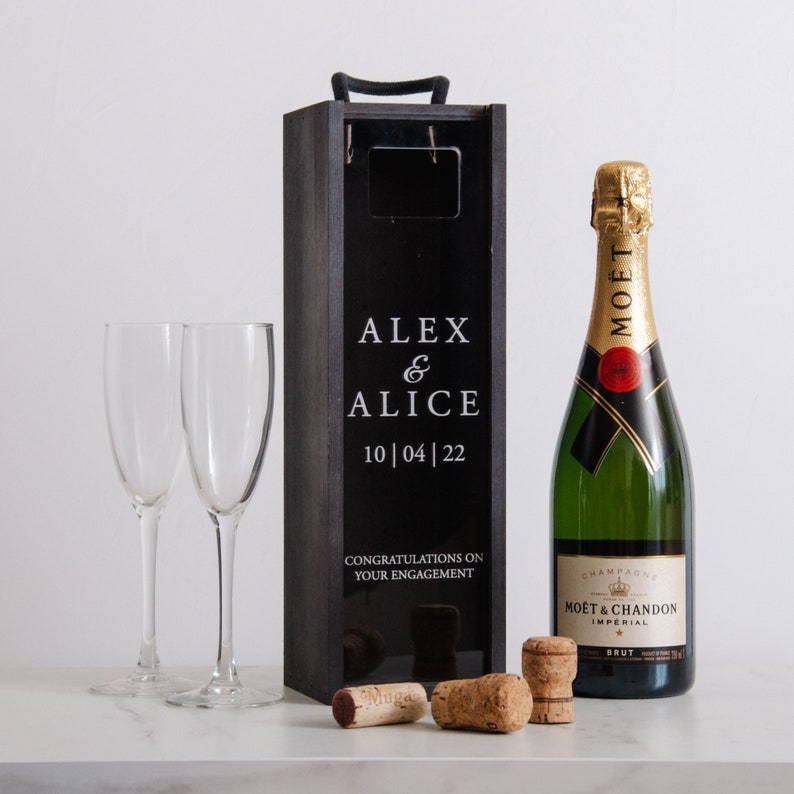 Personalised Engagement Bottle Box Personalised Engagement Gift Personalised Champagne Cork Collector Wooden Wine Bottle Box Couple Gift