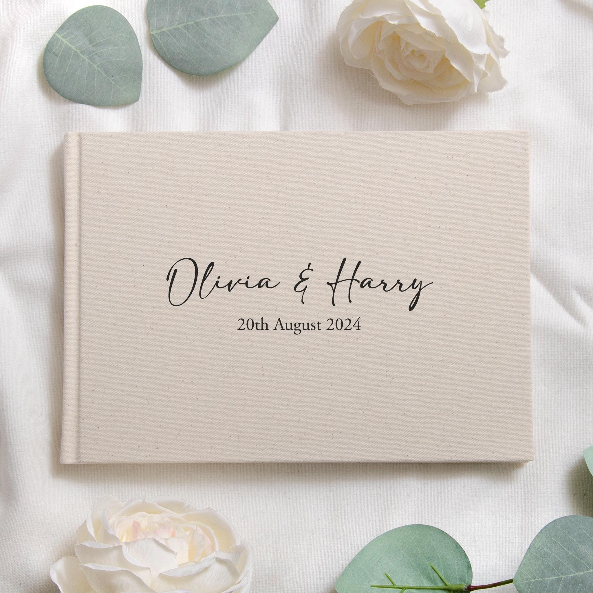 Personalised Wedding Linen Guest Book | Linen Wedding First Names Printed Guestbook Reception Wedding Guest Book Gift Linen Photo Guest Book