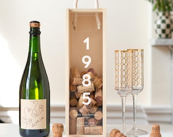 Personalised Birthday Wooden Wine Box | Champagne & Cork Collector Keepsake