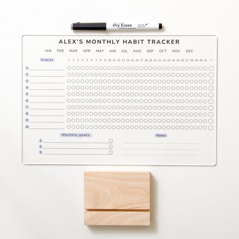 Monthly Habit Tracker Sign Monthly Planner Habit Journal Stand Desk Organiser Acrylic Weekly Daily Yearly Wipable Reusable Calendar 2025