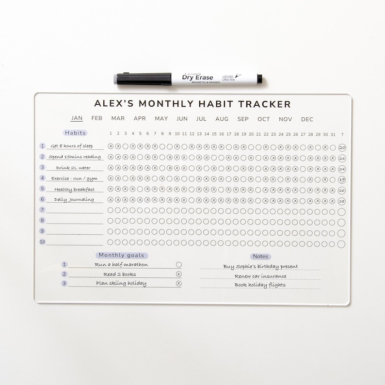 Monthly Habit Tracker Sign Monthly Goals Planner Habit Journal Stand Desk Organiser Acrylic Weekly Daily Year Wipable Reusable Calendar 2025