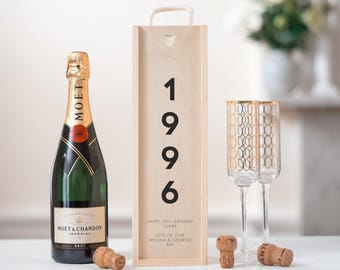 Regalo personalizado para el 30 cumpleaños: Caja de vino de madera personalizada, recuerdo especial para él o ella, caja de regalo para botella de champán