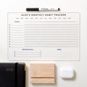 Monthly Habit Tracker Sign Monthly Planner Habit Journal Stand Desk Organiser Acrylic Weekly Daily Yearly Wipable Reusable Calendar 2025