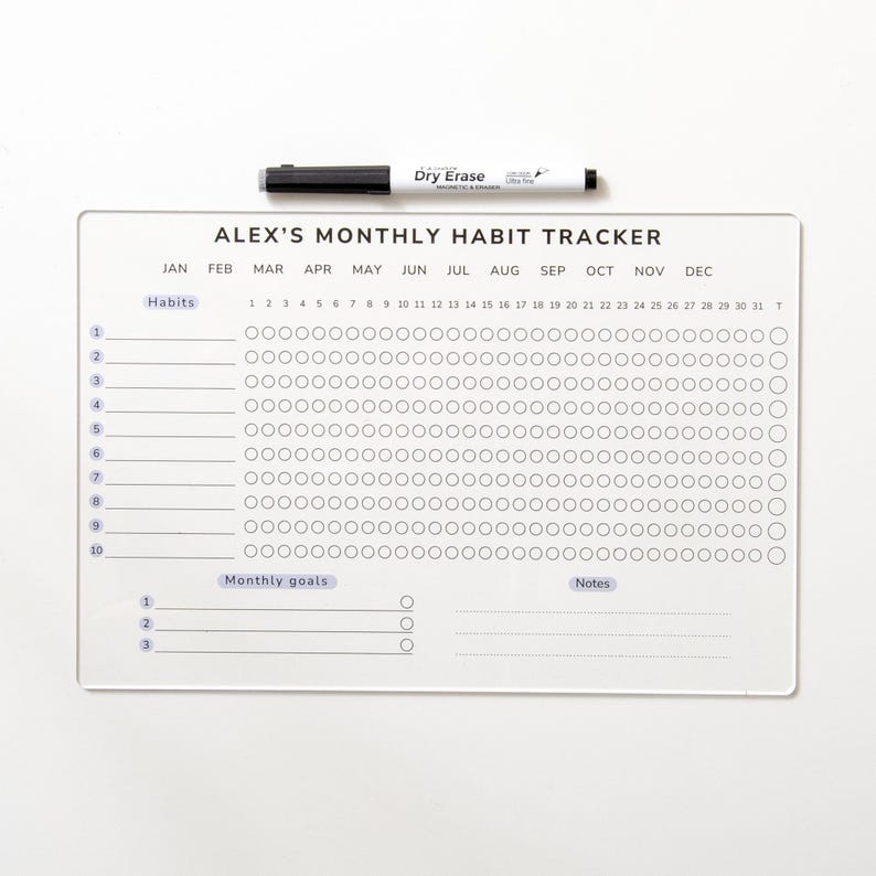 Monthly Habit Tracker Sign Monthly Planner Habit Journal Stand Desk Organiser Acrylic Weekly Daily Yearly Wipable Reusable Calendar 2025