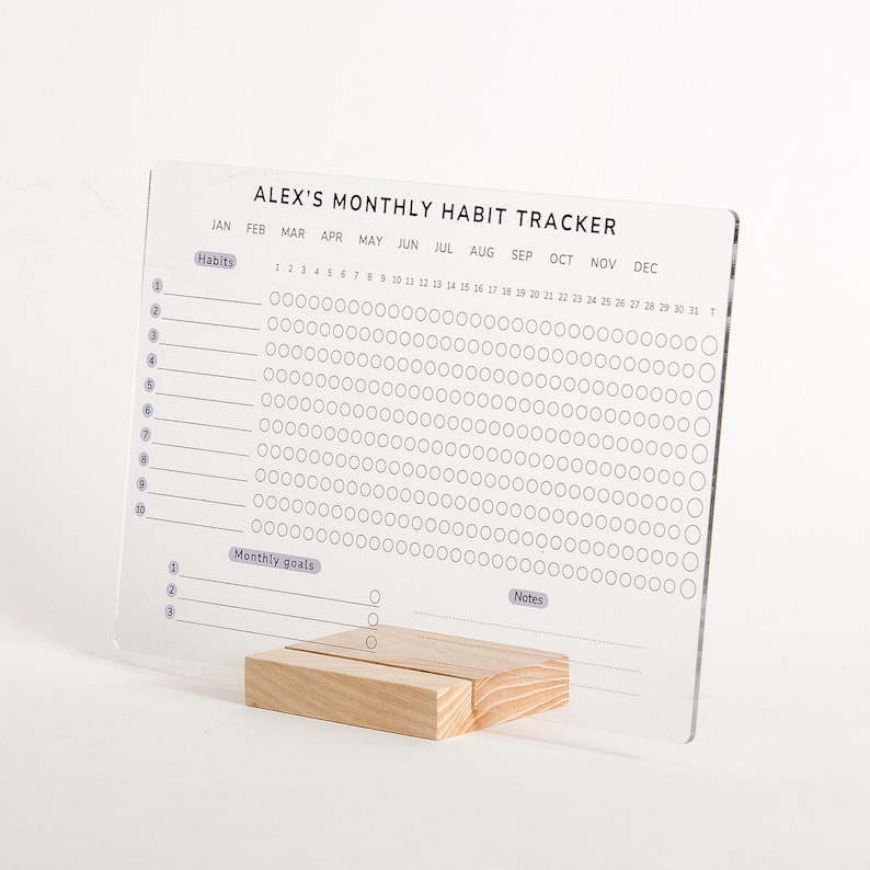 Monthly Habit Tracker Sign Monthly Planner Habit Journal Stand Desk Organiser Acrylic Weekly Daily Yearly Wipable Reusable Calendar 2025
