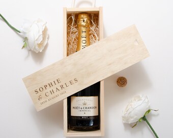 Personalised Wedding Bottle Box Personalised Landscape Engagement Wedding Gift Present Personalised Champagne Wooden Bottle Box Couple Gifts