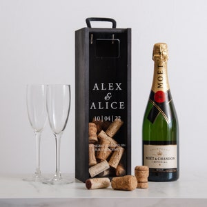 Personalised Engagement Bottle Box Personalised Engagement Gift Present Personalised Engaged Champagne Cork Collector Wooden Box Couple Gift image 10