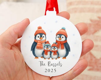 Personalised Penguin Family Bauble | Christmas Tree Decoration 2025