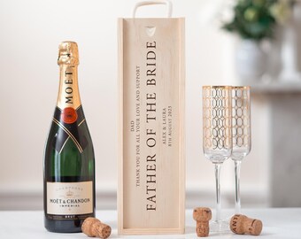Personalised Wedding Bottle Box | Champagne Wooden Box | Groomsmen, Best Man & Parents Gift