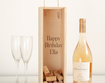 Personalised Happy Birthday Bottle Box Personalised Wine Champagne Cork Collector Box Wooden Bottle Box Printed Happy Birthday Present