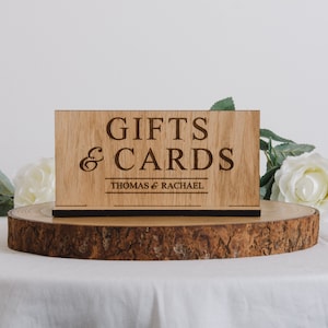 Regalos y tarjetas Letrero de boda Letrero de mesa personalizado Letrero de decoración de mesa de boda de madera Letrero de regalos y tarjetas Letrero alternativo de madera Decoración de fiesta