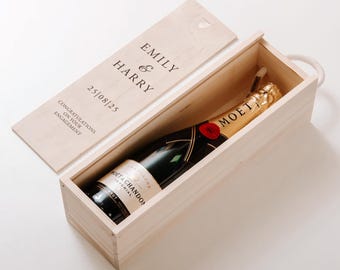 Personalised Engagement Bottle Box | Personalised Wedding Gift For The Couple |  Engaged Champagne  Wine Wooden Bottle Box Gift