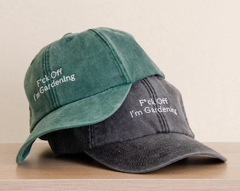 Boné bordado "F*ck Off I’m Gardening" | Chapéu vintage de algodão verde lavado | Presente divertido para jardineiros
