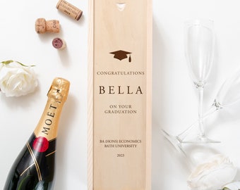 Personalised Graduation Bottle Box Personalised Wine Champagne Box Wooden Bottle Box Engraved Graduation University Congratulations Gift