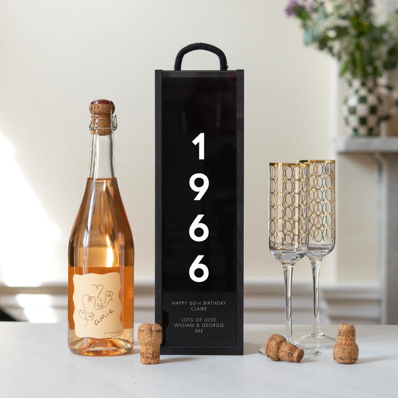 Personalised 60th Birthday Gift – Custom Wooden Wine Box – Milestone Keepsake for Him or Her – Champagne Bottle Gift Box image 3